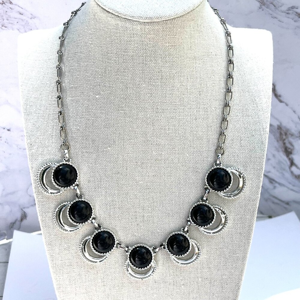 Classic Black and Silver Statement Collar Necklace Sarah Coventry 60’s